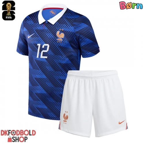 Frankrig Randal Kolo Muani #12 Hjemmebanesæt Børn VM 2026 Kort ærmer (+ korte bukser)